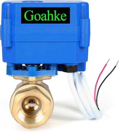 Motorized Ball Valve 3/4", Standard Port, Electric Brass Ball Valve, 9-24V AC/DC, 2 Wire Auto Return, Electric Shut Off Ball Valves