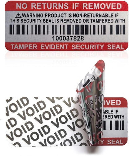 Tamper Evident Proof Barcode Stickers with Individual Serial Number Security Warranty Void Sticker,Sealing Label for Package(120pcs 2x0.8in Red Matte Silver)