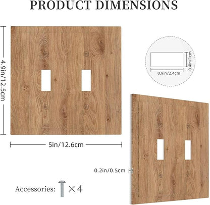 Decorative Switch Plates Vintage Rustic Wood Color Brown Wood Grain 2 Gang Double Toggle Wall Plate Outlet Light Switch Cover Electrical Faceplate for Farmhouse Cabin Decor