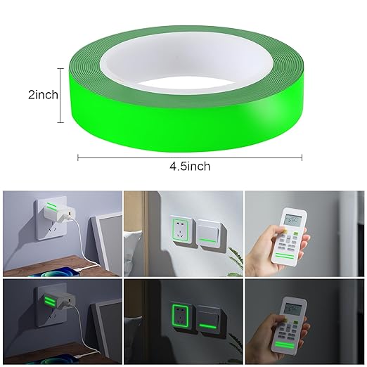 Glow in The Dark Tape 1 Inch x 33 Feet Fluorescent Tape Waterproof for Outdoor Black Light Luminous Tape Halloween Decorations and Stage