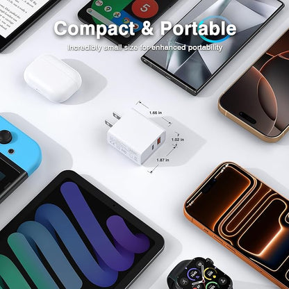 3 Pack Type C Charger, Dual Port USB C Wall Plug 20W PD & QC3.0 USB A Fast Charging Block for Samsung Galaxy S24 S23/S3+/S23 Ultra/S22/S22+/S22 FE/Note 20 Ultra/10, iPhone 16/17 Brick Box(Black)