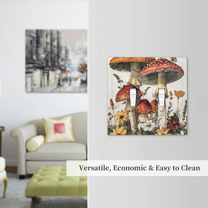 Decorative Switch Plates Mushroom Forest Butterfly Wild Flower 2 Gang Double Toggle Outlet Light Switch Cover Wall Plate Electrical Faceplate For Bed Room Living Room Decor
