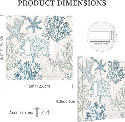 Decorative Switch Plates Ocean Beach Theme Starfish Seashell Coral 2 Gang Double Toggle Outlet Light Switch Cover Wall Plate Electrical Faceplate For Bathroom Kids Room Decor