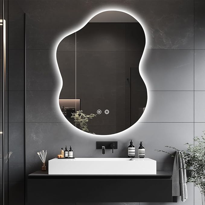 30"x22" Irregular LED Bathroom Mirror with Front & Backlight, Anti-Fog, Dimmable, 3 Color Modes, Wall-Mounted [Horizontal/Vertical]