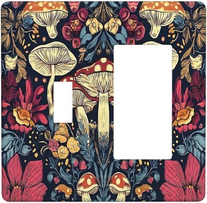 Outlet Covers Coloful Red Yellow Orange Magical Mushroom Forest 1 Toggle 1 Rocker Combo Light Switch Cover Plate Decorative Switch Plate Covers Electrical Wall Plate for Bedroom Home Decor