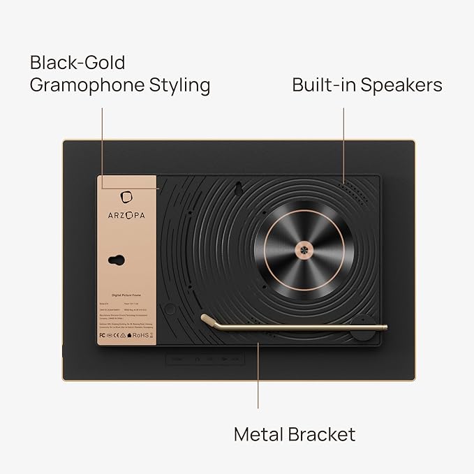 ARZOPA D14 Metal Digital Picture Frame with Large Display 14" HD IPS Anti-Glare Touch Screen Load Photos & Videos Directly from Phone Exquisite Decoration Ideal for Upscale Gifting - Champagne Gold