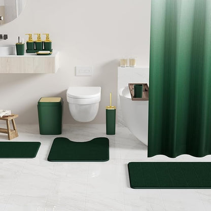 Bathroom Sets with Shower Curtain and Rugs, 27PC Bathroom Accessory Set, Green Bathroom Set, Green and Gold Bathroom Accessories Set with Trash Can, Toilet Brush and Soap Dispensers