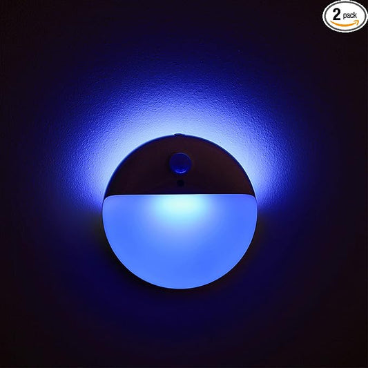 2 Pack Blue Battery Night Light, Motion Activated Stick on Lights, 2.6" Small Travel Night Light, 3 Light Modes, Very Dim, Dimmable Battery Operated Lights for Toilet, Bathroom, Kids, Game Room