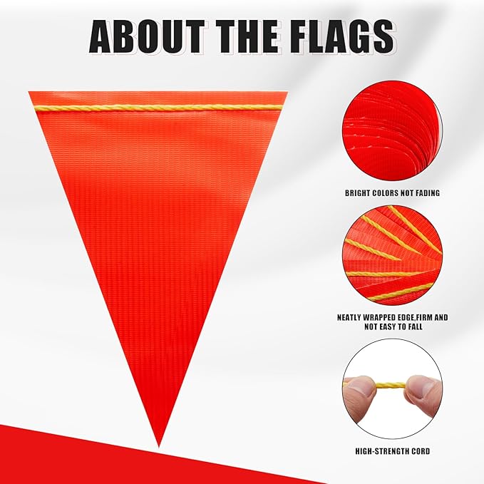 Safety Warning [Enhanced Density] Pennant Banner Flag Sign – 105FT OSHA High Visibility Triangle Signs for Construction Zones, Roadwork, and Hazard Areas(ORANGE FLAG+YELLOW STRING,80PCS,105FT)