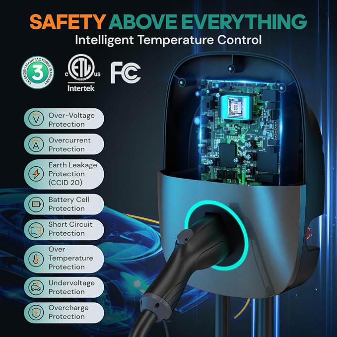Level 2 Electric Vehicle (EV) Charger, 48 amp/11.5kW EVSE w/ J1772 Connector, 240v Electric Car Charger, 25ft Cable ETL Certified, Hardwired & No Plug, APP Start/Plug and Play (Hardwired)