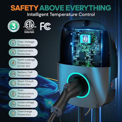 Level 2 Electric Vehicle (EV) Charger, 48 amp/11.5kW EVSE w/ J1772 Connector, 240v Electric Car Charger, 25ft Cable ETL Certified, Hardwired & No Plug, APP Start/Plug and Play (Hardwired)