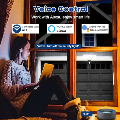 EMANER Smart Security Light Motion Sensor, Compatible with Alexa/Google Home, Adjustable Color Temperature, App Controlled WiFi Flood Light 2800LM Dimmable for Garage Driveway Porch (Black, 1-Pack)