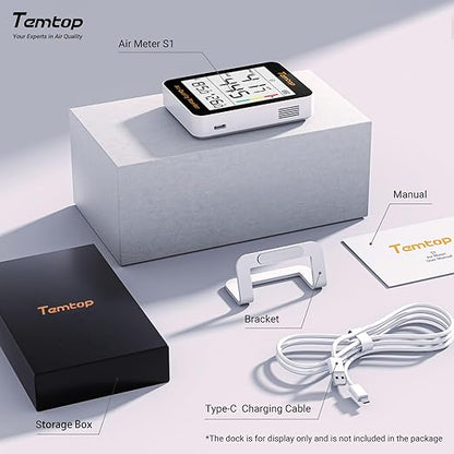Temtop Air Quality Monitor Indoor Thermo-Hygrometer - PM2.5, AQI, Temperature, and Humidity Meter for Home, Office, or School, Air Quality Measurement, 60-Day Battery Life