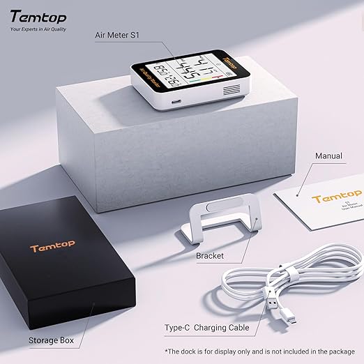 Temtop Air Quality Monitor Indoor Thermo-Hygrometer - PM2.5, AQI, Temperature, and Humidity Meter for Home, Office, or School, Air Quality Measurement, 60-Day Battery Life, S1 UP, 30-Pack