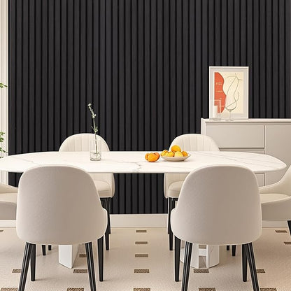 3D Slat Acoustic Wall Panels with Wood Finish Accent, 4 Pack Sound Absorbing Paneling for Studio, Office, Living Room, Bedroom Interior Decor (Matte Black, 48''L x 24''W)