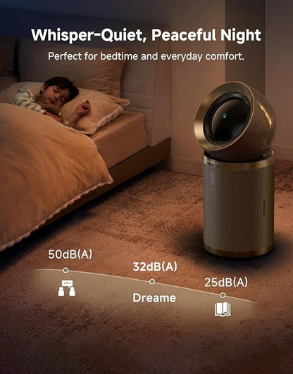 Dreame Smart Air Purifier PM10 for Home Large Room, Cleans 7,534 ft² in One Hour with 4 Filters, Dual-way Air Oulets, Al Tracking, Air Quality Monitor with 7 Sensors, 2-in-1 Purifier & Fan, Gold