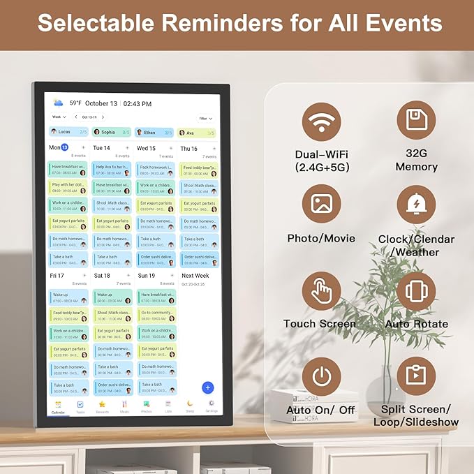 Digital Calendar Smart Chore Chart-for-Business-Schedules - 24" Wall Mounted Interactive Touchscreen Electronic Calendar, Auto-Sync Google iCloud Outlook Calendars for Family Household Organization