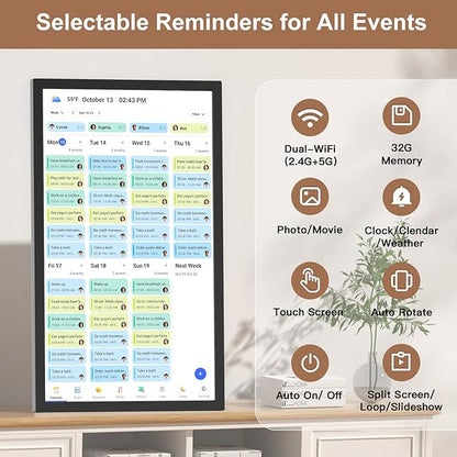 Digital Calendar Smart Chore Chart-for-Business-Schedules - 24" Wall Mounted Interactive Touchscreen Electronic Calendar, Auto-Sync Google iCloud Outlook Calendars for Family Household Organization