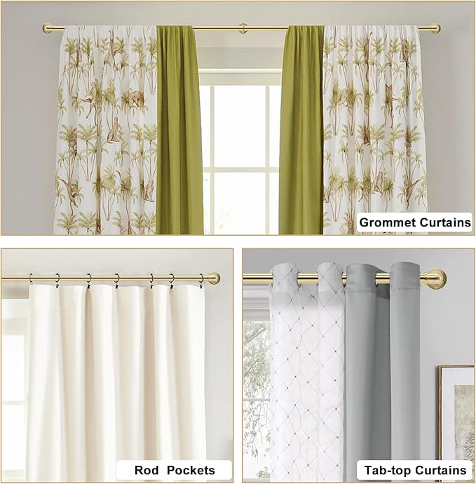 Brushed Gold Curtain Rods 18 to 88 in,Wraparound Curtain Rods,Adjustable Length,1 in Diameter Pipe,Wall or Ceiling Mounted,for Bedroom and Living Room (Brushed Gold 18” to 88”)