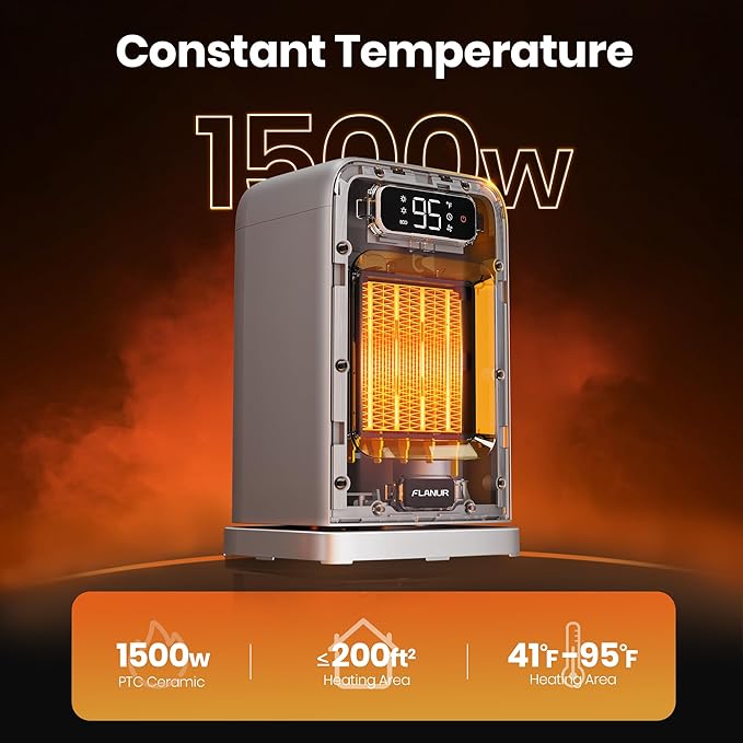 Space Heaters for Indoor Use, 1500W Small Desk Heater 2 in 1 with Remote, Thermostat, LED Display, Overheat & Tip Over Protection, 12H Timer, 70° Oscillating Heater for Office, Grey