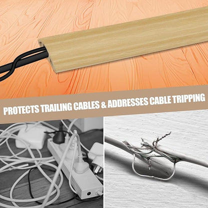 Floor Cord Cover Self Adhesive Cord Hider,10FT Cable Management, Extension Strip Protector for Wires, Prevent Cable Trips for Offices, Gyms, Exhibitions Cavity:0.3"(W) x0.28(H) WoodLightyellow