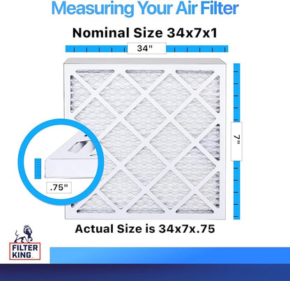 Filter King 34x7x1 Air Filter | 4-PACK | MERV 8 HVAC Pleated A/C Furnace Filters | MADE IN USA | Actual Size: 34 x 7 x .75"
