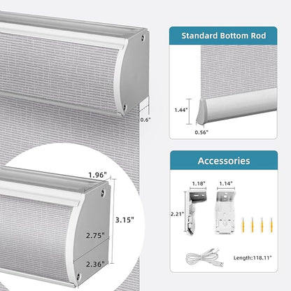 SmartWings Motorized Light Filtering Shades, Work with Matter Homekit Z-Wave Alexa Google, 70% Blackout Shades Translucent, Cordless Blinds with Remote Rechargeable, Max 110" W x 148" H, Safari Smoke
