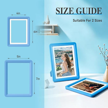 Blue 5x7 Picture Frame with Acrylic Front 3 Pack, ABS Frame for 5x7 or 4x8 Photos, Shatterproof UV-Resistant Tabletop Photo Frame, Vertical/Horizontal Display for Home Décor