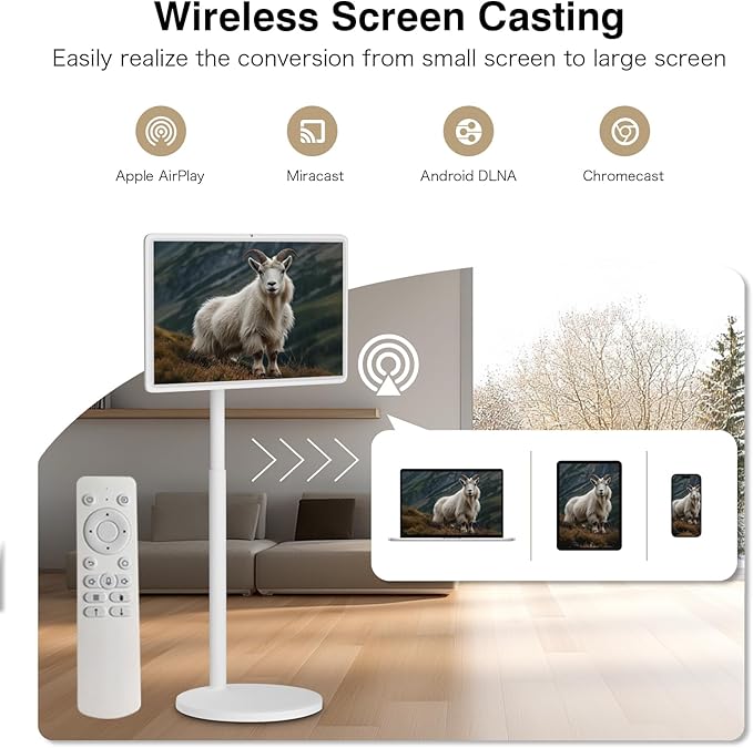Portable TV on Wheels, Portable TV 4K Touch Screen TV, TV on Wheels 8G+128GB, Portable Smart TV Android 13, Built-in Battery(5-8H), Full Swivel Rotation, Remote Control (32 inches)