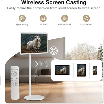 Portable TV on Wheels, Portable TV 4K Touch Screen TV, TV on Wheels 8G+128GB, Portable Smart TV Android 13, Built-in Battery(5-8H), Full Swivel Rotation, Remote Control (32 inches)
