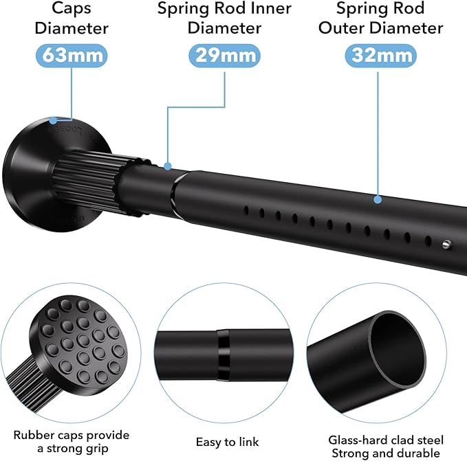 Tension Curtain Rod 51–128 In (4.25–10.67 ft),Extra Long Outdoor Curtain Rod for Window or Bathroom Patio,Easy to Install No Drilling Never Rust,Heavy Duty Adjustable Spring Shower Rod