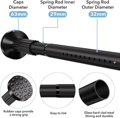 Tension Curtain Rod 51–148 In (4.25–12.33 ft),Extra Long Outdoor Curtain Rod for Window or Bathroom Patio,Easy to Install No Drilling Never Rust,Heavy Duty Adjustable Spring Shower Rod