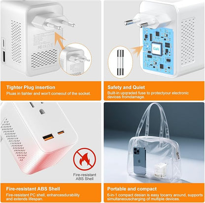 220 V to 110 V Voltage Converter, 20 W PD, Reduces 220 V to 120 V, U.S. to Europe Travel Converter for Over 80 Countries, Including Most European Countries, France, Germany, Italy and Australia