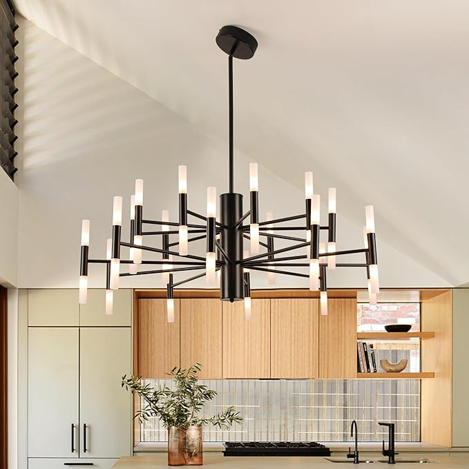 Modern Sputnik Chandelier Mid Century Black Chandeliers for Dining Room Living Room Kitchen Bedroom Support APP Voice Control Dimmable Smart LED Light Fixture(GB1337YY40-BK)