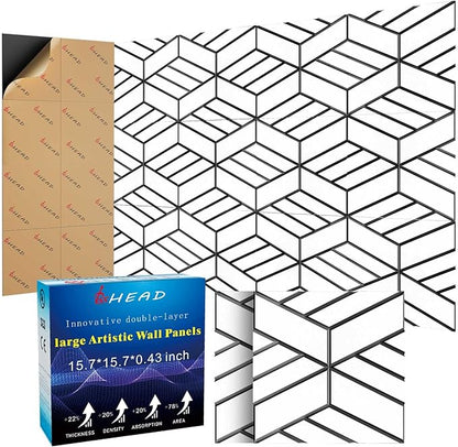 8 Pack 2-Layer Soundproof Wall Panels, 15.7 x 15.7 x 0.43 in Large Sound Proof Foam Panels for Walls, 0.9lb/ft³ High Density, 3D Acoustic Panels,Artistic Noise Dampening Panels White&Black
