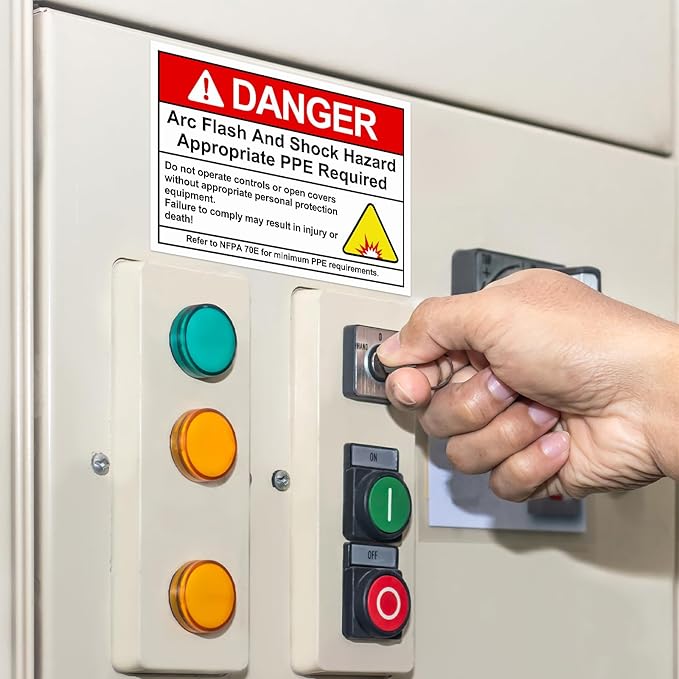 100 PCS Danger Arc Flash and Shock Hazard Label - 5 x 3.5" Warning Safety Appropriate PPE Required Signs for Electrical Workplace