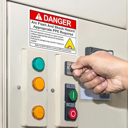100 PCS Danger Arc Flash and Shock Hazard Label - 5 x 3.5" Warning Safety Appropriate PPE Required Signs for Electrical Workplace