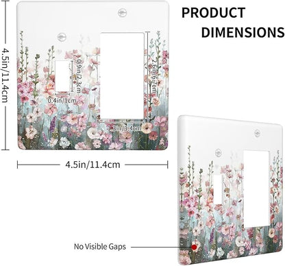 Colorful Flowers Pink Floral Watercolor Plant Outlet Covers 1 Toggle 1 Rocker Combination Decorative Wall Plate Electrical Switch Plates Light Switch Cover Plate for Bed Room Living Room Decor