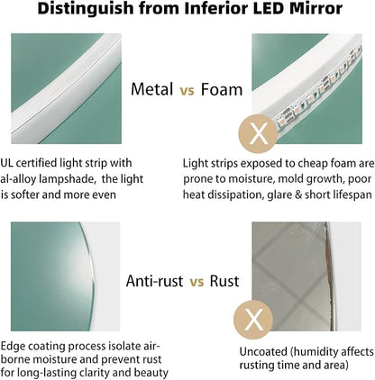LED Mirror for Bathroom 22x30 in, Stepless Dimmable Irregular Backlit Mirror with 3 Colors, Anti-Fog, Memory, Al-Alloy Lampshade, Frameless Vanity Mirror for Bathroom (Horizontal/Vertical)