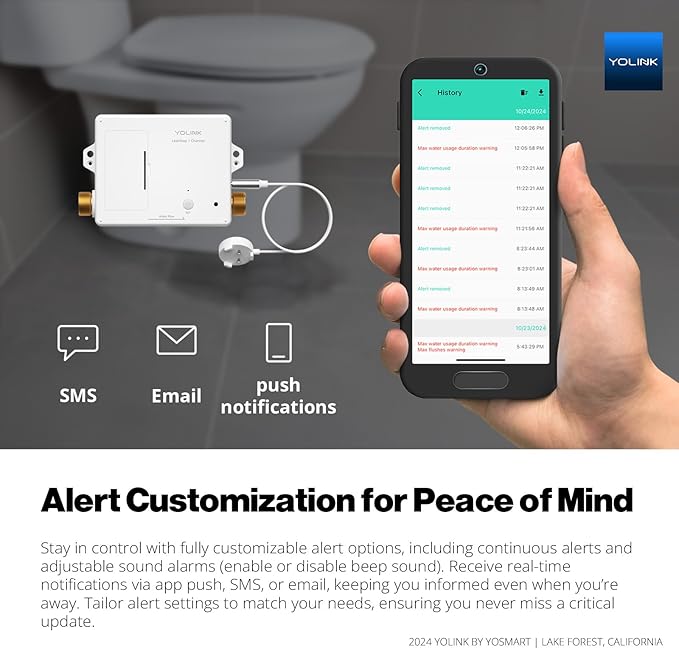 YoLink LeakStop 1-Channel, 3-Pack, Auto Shutoff Valves & Leak Detectors for Toilets/Sinks, Real-Time Monitoring, LoRa Long-Range, 2 AA Up to 5-Year Battery – Hub Required