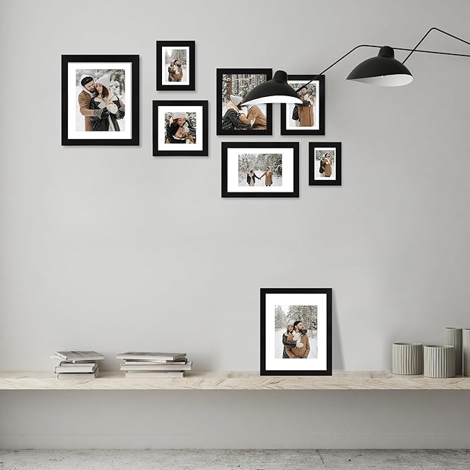 iRahmen 10x12 Picture Frame with HD Tempered Glass, Display Pictures 8x10 with Mat or 10 x 12 Without Mat, Wood Photo Frames for Tabletop and Wall Mount (Black, 1 Pack)