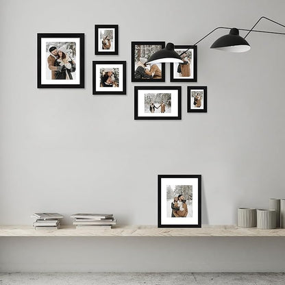 iRahmen 5x7 Picture Frame with HD Tempered Glass, Display Pictures 4x6 with Mat or 5 x 7 Without Mat, Wood Photo Frames for Tabletop and Wall Mount (Black, 1 Pack)