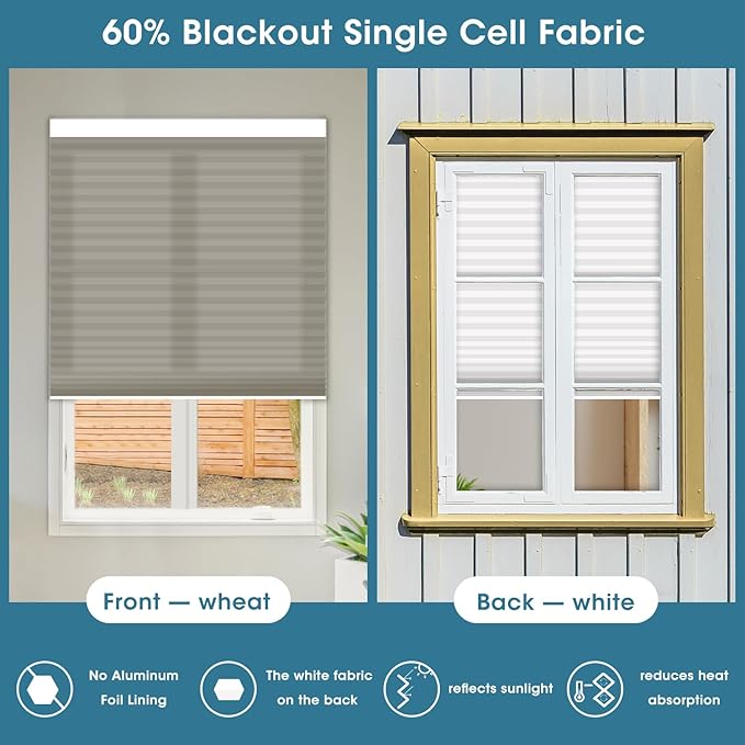 SmartWings Motorized Cellular Shades with Remote, Customized Electric Cordles Honeycomb Blinds Compatible with Alexa/Homekit/Google for Windows, 60% Blackout Single Cell Wheat