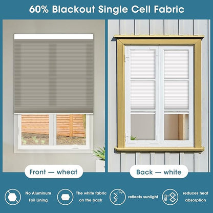 SmartWings Motorized Cellular Shades with Remote, Customized Electric Cordles Honeycomb Blinds Compatible with Alexa/Homekit/Google for Windows, 60% Blackout Single Cell Wheat