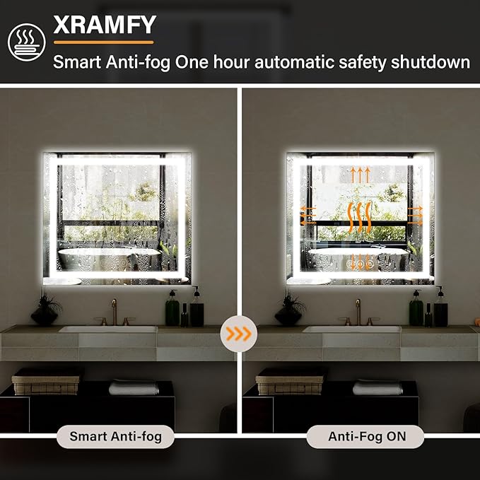 36x36 Inch Smart LED Bathroom Mirror - Anti-Fog Vanity Mirror with Touch Sensor, 3 Color Lighting & Dimmable Memory Function, Lighted Mirror, Modern Bathroom Wall Mirror