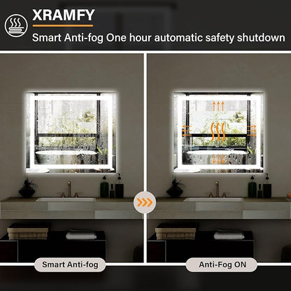 36x36 Inch Smart LED Bathroom Mirror - Anti-Fog Vanity Mirror with Touch Sensor, 3 Color Lighting & Dimmable Memory Function, Lighted Mirror, Modern Bathroom Wall Mirror