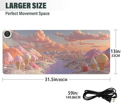 Large Heated Mouse Pad,Leather Desk Mat,31.5"x13",Hand Warmer Pads for Desk,Cream(Orange)
