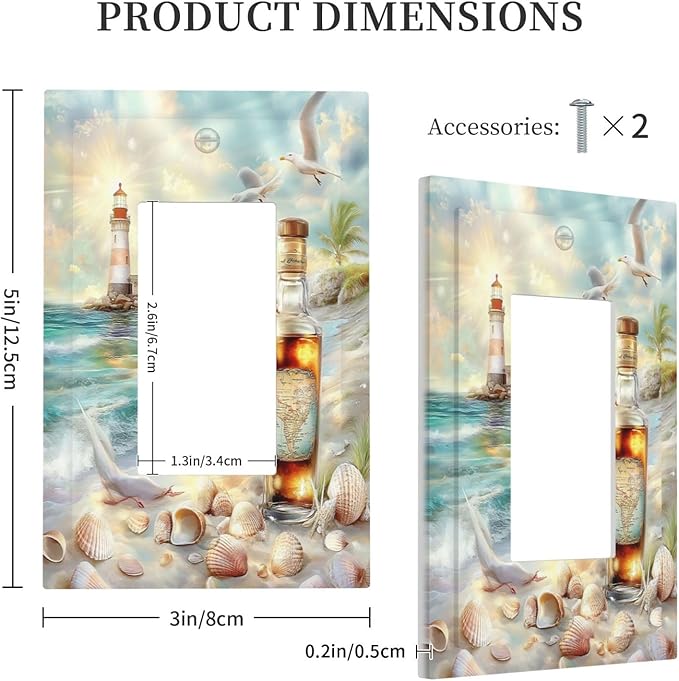 Decorative Outlet Covers Beach Ocean Lighthouse Seashells 1 Gang Single Rocker Light Switch Cover Plate Wall Plates Gfci Faceplate For Bed Room Living Room Decor