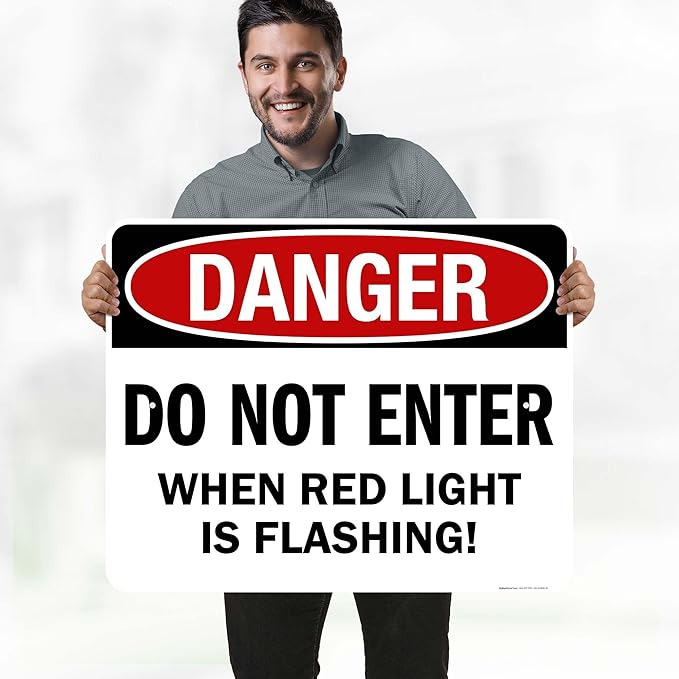Danger Do Not Enter When Red Light is Flashing Sign, 24x30 Inches, Rust Free .063 Aluminum, Fade Resistant, Made in USA by My Sign Center