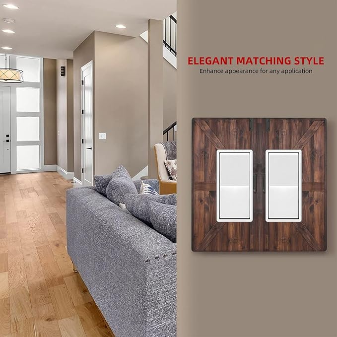 Decorative Outlet Covers Vintage Brown Farmhouse Barn Door 2 Gang Light Switch Cover Plate Double Rocker Wall Plates for Electrical Outlets Switch Plate Covers for Bedroom Home Decor